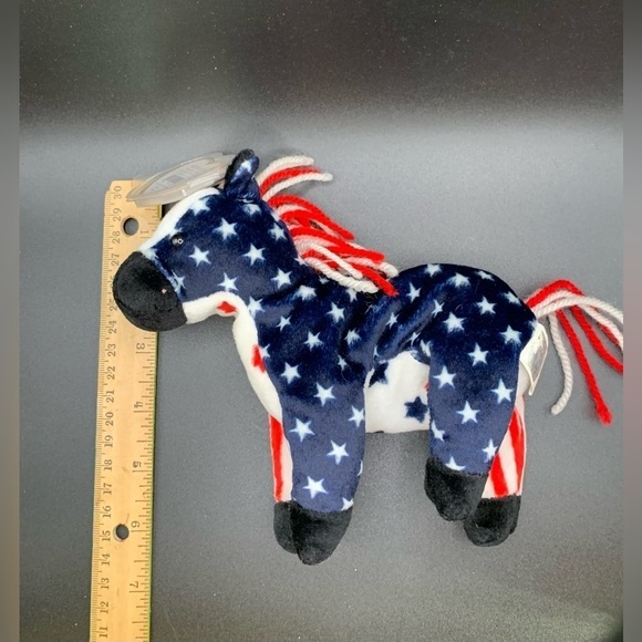 Lefty Political Donkey Beanie Baby 2000 USA Stars Stripes Red White Blue - Picture 5 of 7